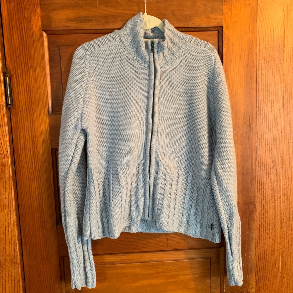 HORNY TOAD Light Blue Zip-Up Lambswool Sweater
